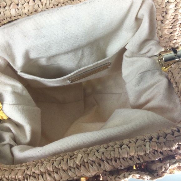 NWOT Loeffler Randall Willa Woven Raffia Ruched Yellow & Natural Clutch - Picture 12 of 13